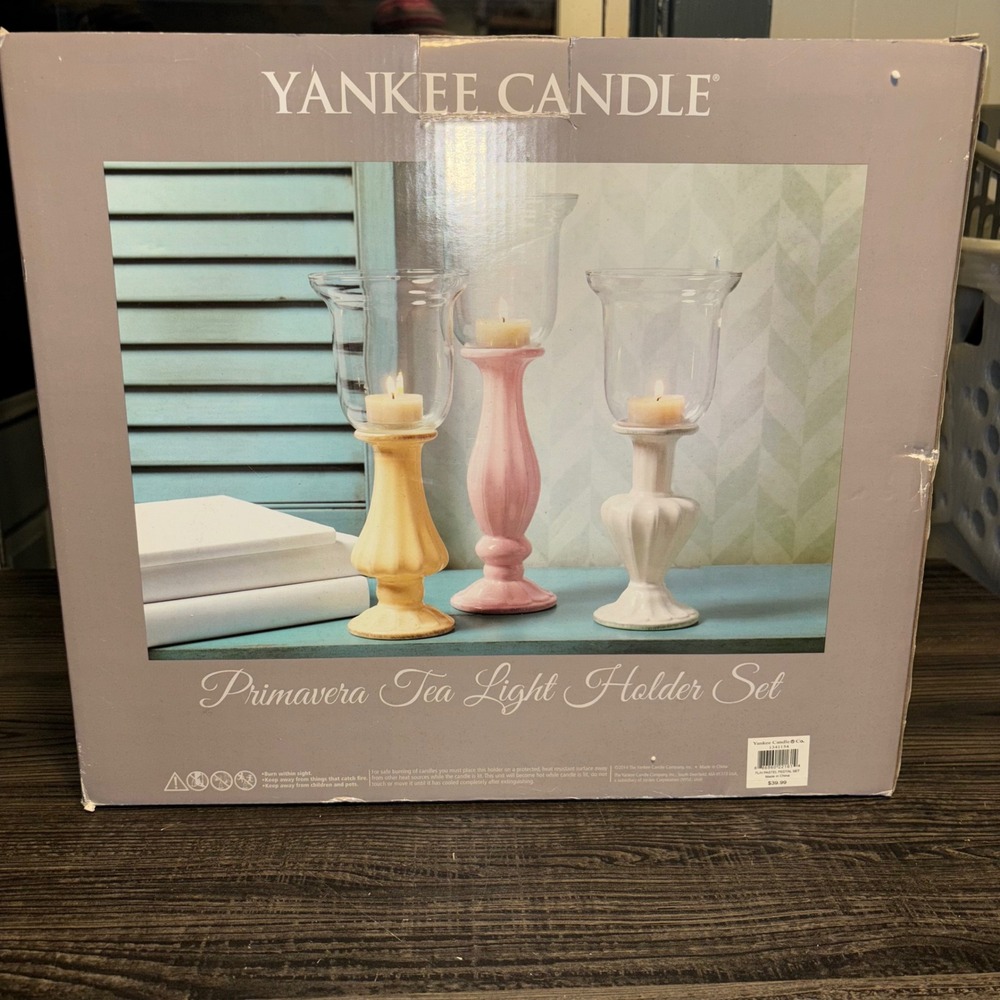 Yankee Candle Primavera Tea Light Holder Set 3 Pastel Ceramic‎ Glass - Open Box